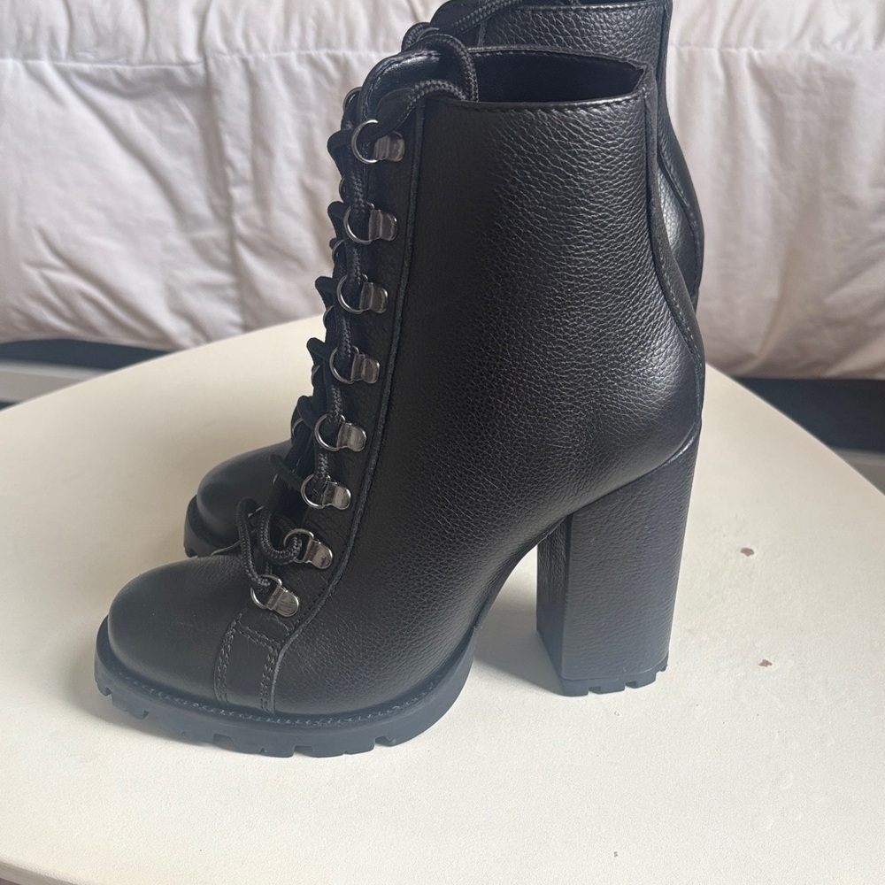 NEW - Schutz Black Lace-Up Lug Sole Women's Boots